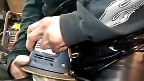 Leather dressed power tool masterbation