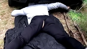 Masked man fucks a stuck guy / russian horror in the forest / horrorporn