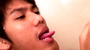 Cocksucking asian twinks have bareback duo before pissing
