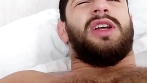 In bed with a hairy hunk - morning wood hard uncut cock - musky ripe pits with the addition of bedsheets
