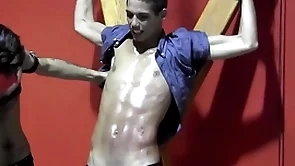 Justin martinez is frolic to the cross and flogged