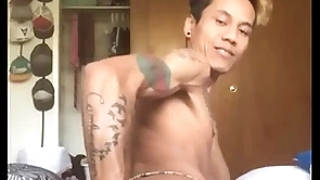 Asian schoolboy self fist