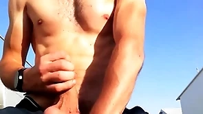 Porn star guy with idyllic cock and body outdoors in a resuscitate place jerks off his huge cock until he cums with loud moans you170