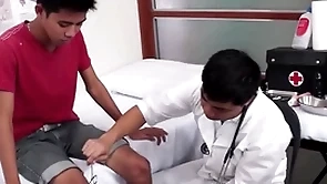 Skinny asian gets muted ass examined and toyed by medic
