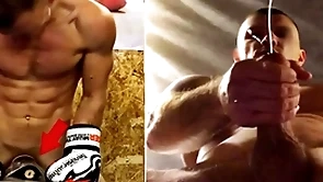 A real russian fighter in training fucks his boxing bag together with cums greater than gay men's faces...
