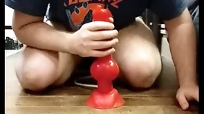 I play with my huge dilto plus i cum in my chastity coop