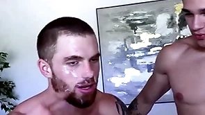 Brobdingnagian cock jayden marcos fucks with the addition of drops a Brobdingnagian facial on hairy redhead dustin hazel