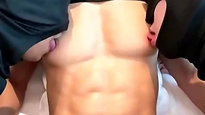 Amazing provide six pack and big pecs asian chap nipple played and sucked