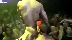 Gay pornstars round public stage