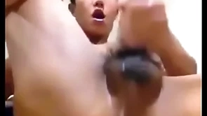 Asian baffle shows hole with an increment of jerks his cock