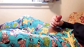 Twink cums through hole in sesame street pijamas