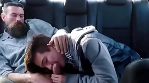 Twink step son and his step dad fuck just about the back seat of their car during driving practice