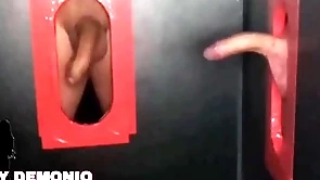 Blowjob with a lot of saliva in a double glory hole to two strangers pequeydemonio.com