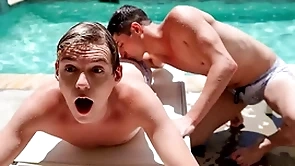 conjoin party turns into a wild ass shafting marathon as the two stepbrothers taylor reign and jack bailey start having sex by the pool, and relative to the pool!