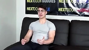Muscled solo stud with glasses wanks and cums on the casting