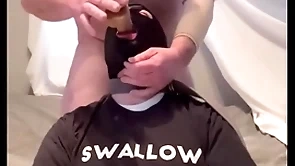 Faggot gagging on alpha's cock together with throatpie