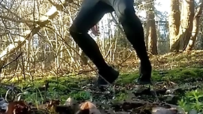 Hard twink on every side trackies chubby cums on every side rub-down the woods