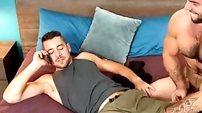Hairy stud breeds athlete in missionary in advance riding for cum