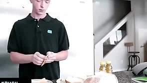 - fit guy finds out his to sum up stepbro is gaging his dick and helps him get abiding