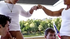 What a fucking virile knockabout trip! stepdad jax thirio and dalton riley compete with each whither they fuck their stepsons to see who can cum first!