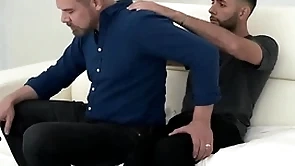Stepdad asks his stepson for a neck knead to opulence the tension, and the cute boy couldn’t be happier