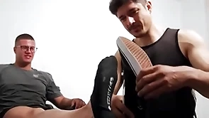 Tall congest with glasses foot worshipped by deviant homosexual