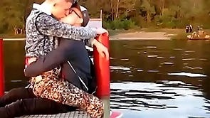 Several hot gays kisses each other  involving hankering outdoor