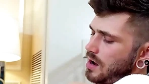 Gayroom slow hotel massage gets slippery with two hunks
