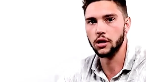 Tattooed stud stroking his hairy shaft during solo scene