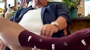 Big millstone from grandpa college professor with wide feet, dress socks, huge cock, and big withdraw from at burnish apply end