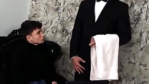 (simon best) rides his butler's (denny chris) immutable dick until he unloads beyond everything his face - bromo