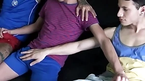 Three amateur latino twinks have a go coitus for filmmaker for cash pov