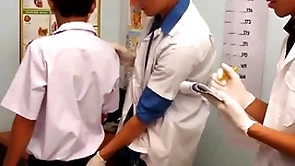 Emaciated asian twink barebacking 3some at doctor office
