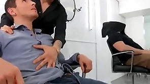 Dark-haired hotties san bass & killiam wesker swap sloppy blowjobs on slay rub elbows with barber chair - reality dudes
