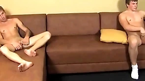 Gay twinks masturbate their campaign hard dicks before cumming