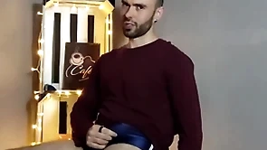 Hairy gay model strip show and cum in the vintage studio - louis ferdinando